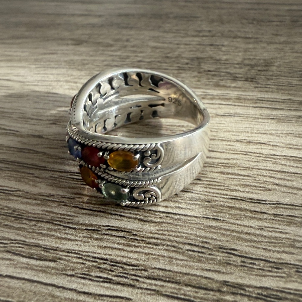 Multicolor Gemstone Silver Ring - image 4